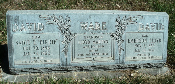 David, Sadie E. "Birdie" | Ware, Lloyd Martyn | David, Emerson Lloyd