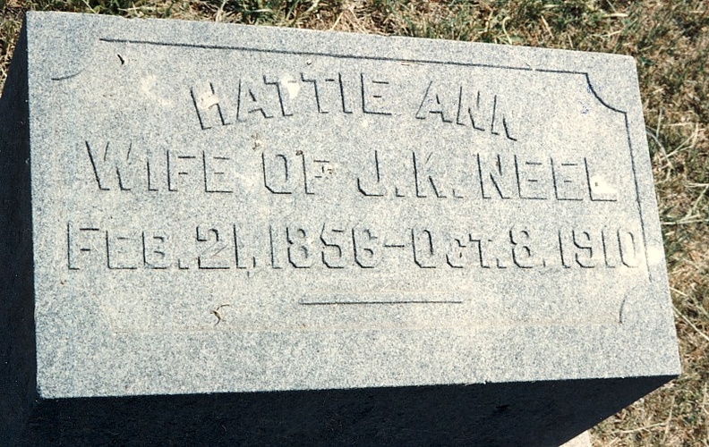 Neel, Hattie Ann wife of James K. mother of Mary Belle Fitch Lyons NE C